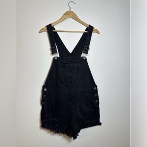 Show Me Your Mumu Georgia Black Denim Overall Shorts